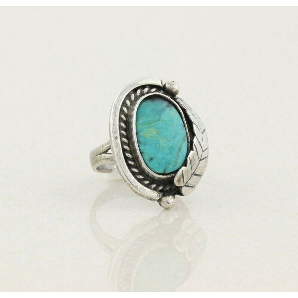 Sterling Silver Blue Turquoise Leaf Ring Size 7 1/2 - Picture 4 of 7